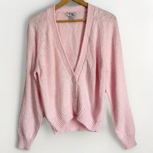 Vintage TOI Women's Knit Cardigan Sweater Size Medium Pink Grandmacore Soft Girl